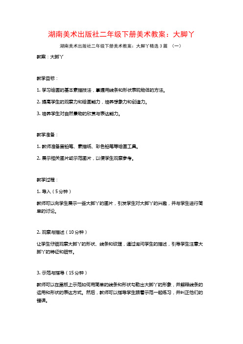 湖南美术出版社二年级下册美术教案：大脚丫3篇