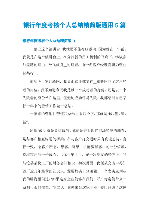 银行年度考核个人总结精简版通用5篇