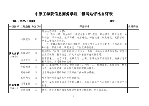 中原工学院信息商务学院二级网站评比自评表