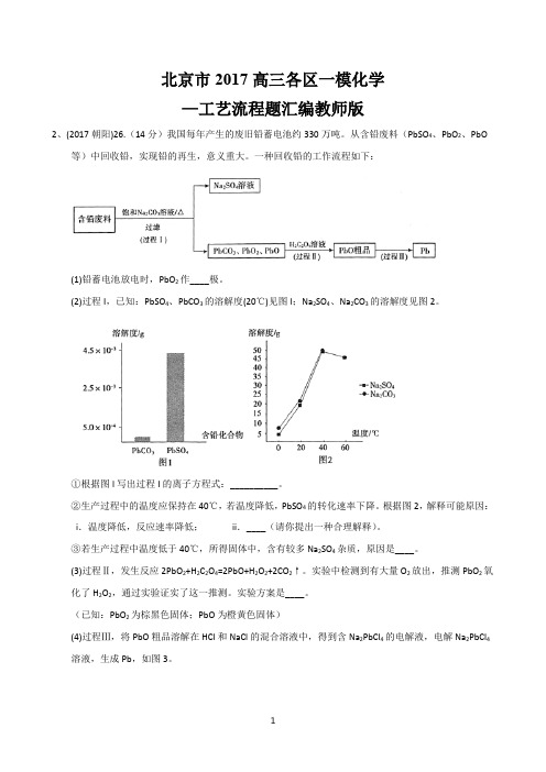 北京市2017高三各区一模化学工艺流程题汇编教师版