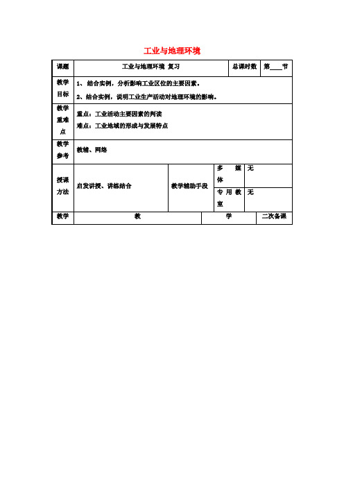 高考地理一轮复习第三单元第二节《工业与地理环境》教案(必修2)