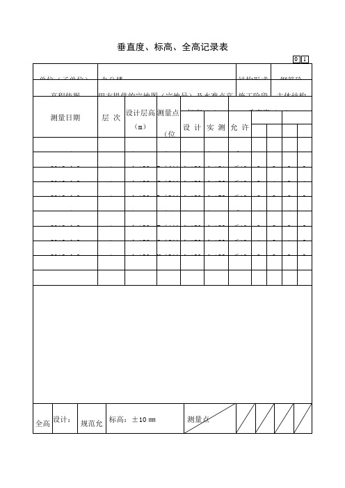 垂直度 标高 全高记录表 填写范例 