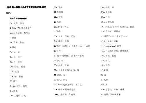新人教版八年级下册英语单词表汉语
