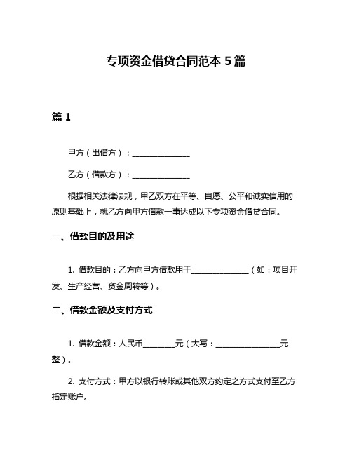 专项资金借贷合同范本5篇