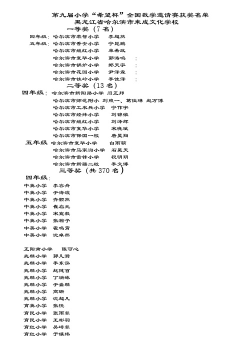 第九届小学“希望杯”全国数学邀请赛获奖名单.