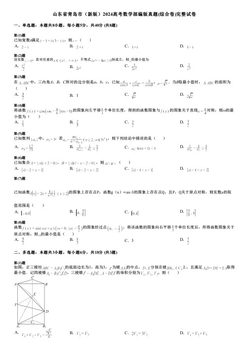 山东省青岛市(新版)2024高考数学部编版真题(综合卷)完整试卷