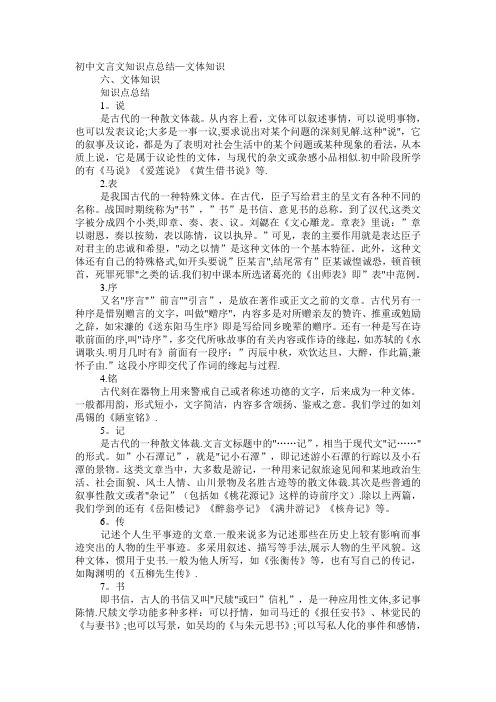 初中文言文知识点总结----古代文体