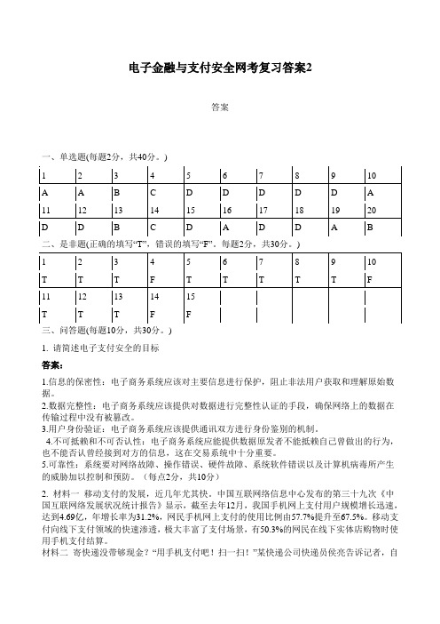 电子金融与支付安全网考复习答案2