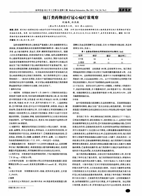 他汀类药物治疗冠心病疗效观察