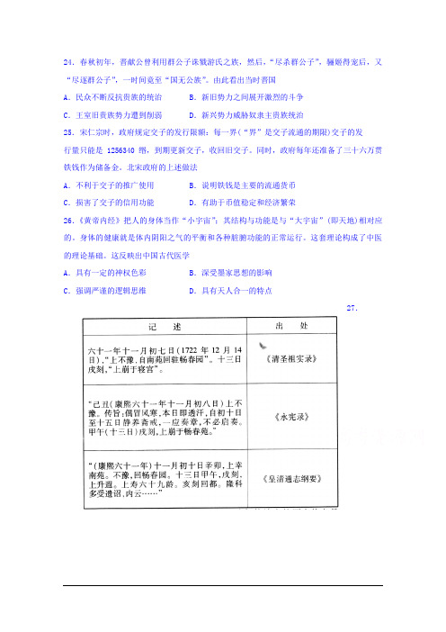 普通高等学校2018届高三招生全国统一考试模拟(四)文科综合历史试题 Word版含答案