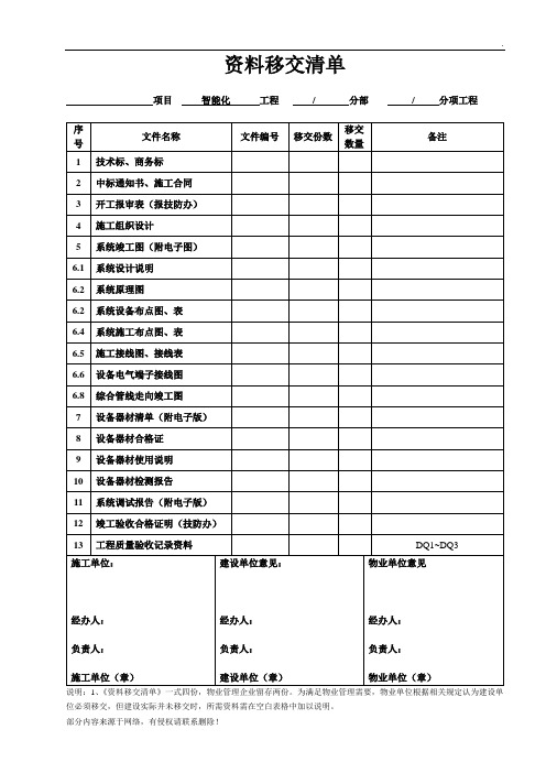 资料移交清单(弱电)