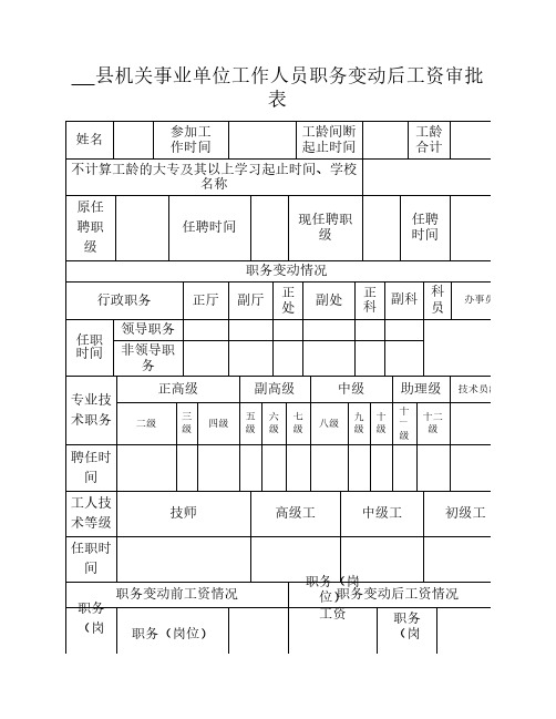 机关事业单位工作人员职务变动后工资审批表