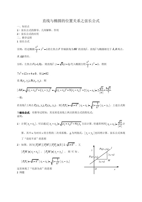 直线与椭圆的位置关系之弦长公式