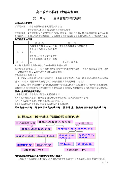 高中政治必修四《生活与哲学》知识点