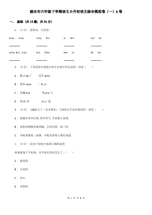 丽水市六年级下学期语文小升初语文综合模拟卷(一)A卷