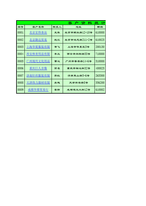 企业财务报表——企业客户资料统计表