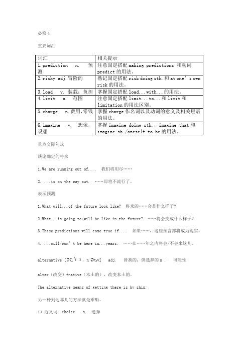 必修四英语词组句型知识点