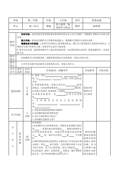 人教版思想品德八年级下册第六课第二框导学案