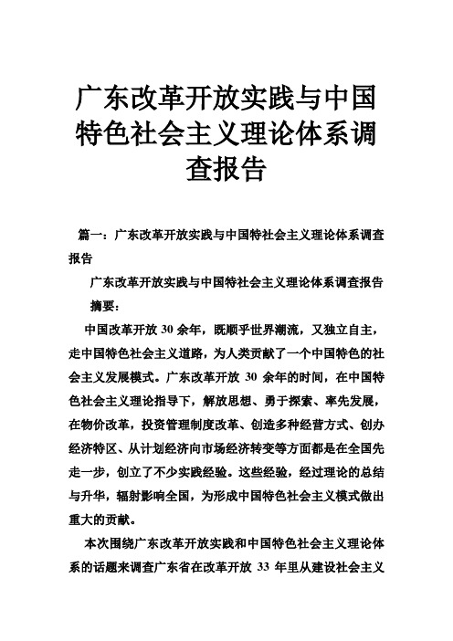 广东改革开放实践与中国特色社会主义理论体系调查报告