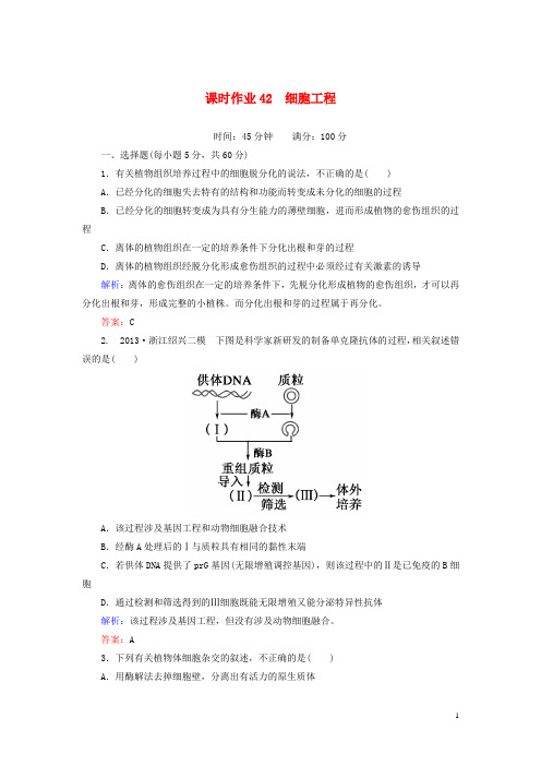 高考生物一轮复习 课时作业42细胞工程 新人教版