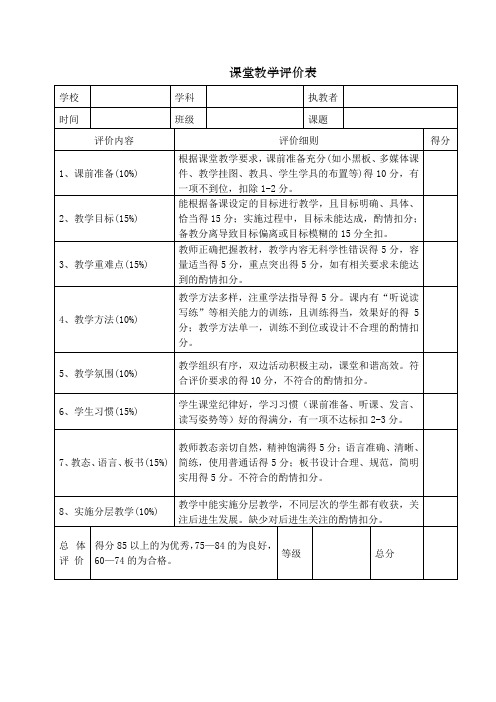 课堂教学评价表