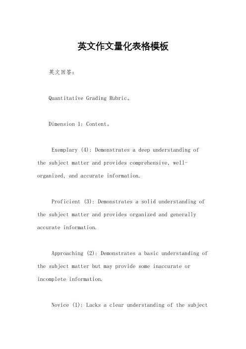 英文作文量化表格模板