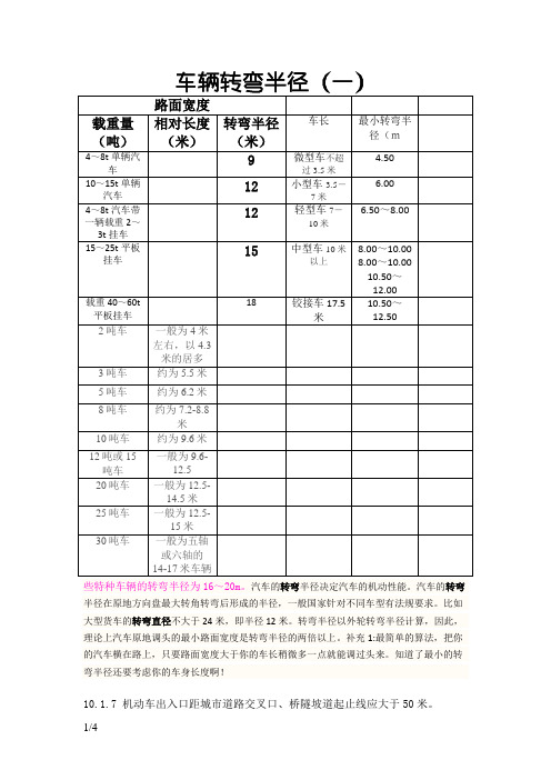 车辆转弯半径表及计算方法