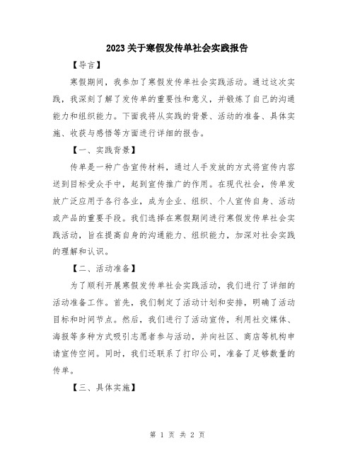 2023关于寒假发传单社会实践报告