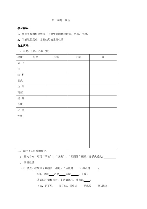 河北省临漳县第一中学苏教版化学选修五专题三第一单元脂肪烃 学案