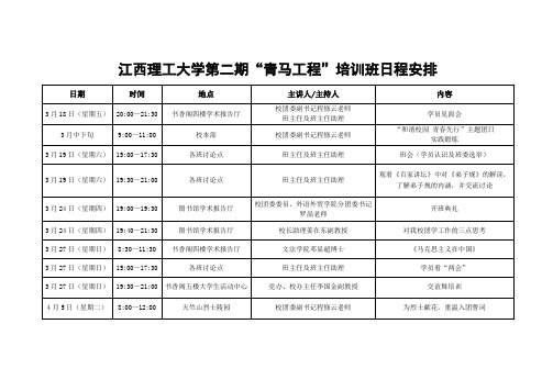 江西理工大学第二期“青马工程”培训班日程安排(终稿)