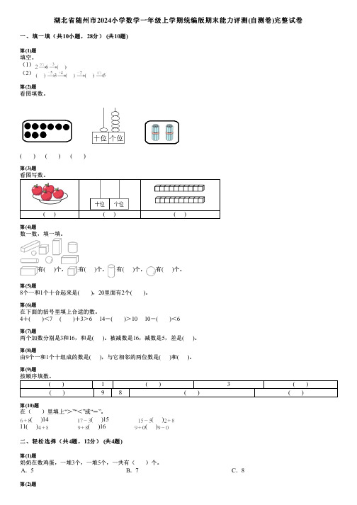 湖北省随州市2024小学数学一年级上学期统编版期末能力评测(自测卷)完整试卷