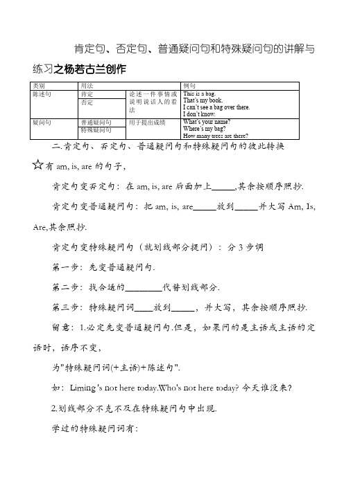 肯定句、否定句、一般疑问句和特殊疑问句的讲解与练习