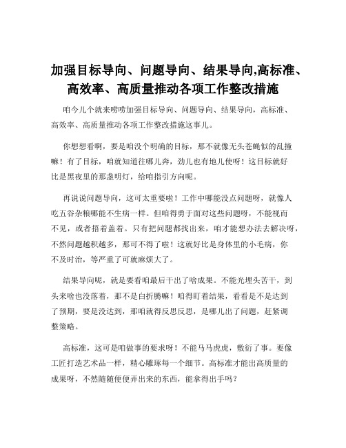 加强目标导向、问题导向、结果导向,高标准、高效率、高质量推动各项工作整改措施