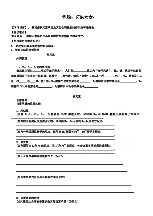 广东省惠阳市第一中学高三化学一轮复习导学案：卤族元素