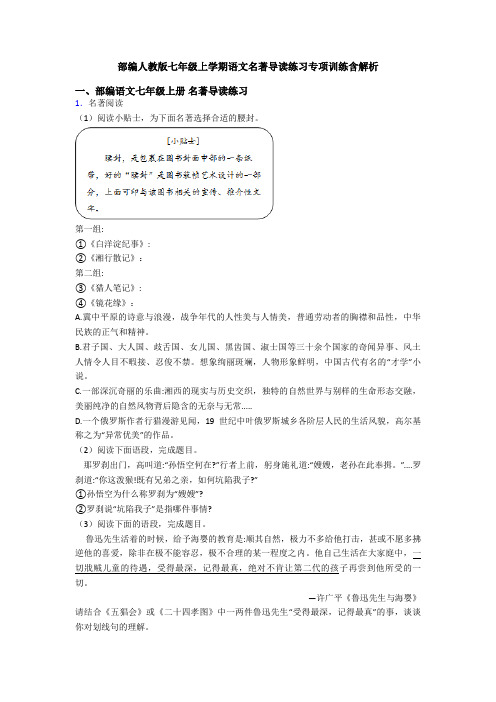 部编人教版七年级上学期语文名著导读练习专项训练含解析