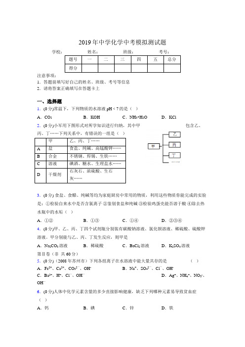 2019年中学化学中考模拟测试题8848