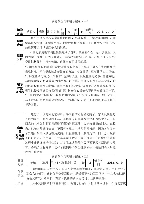 问题学生帮教辅导记录