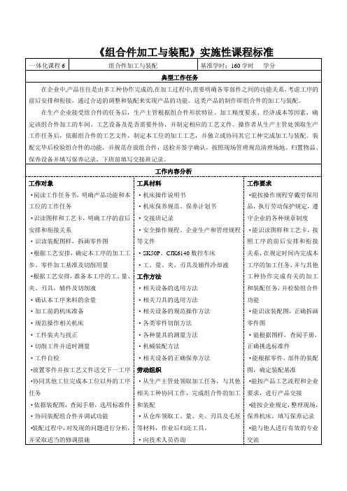 组合件加工与装配实施性课程标准