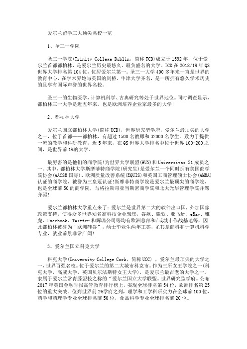 爱尔兰留学三大顶尖名校一览(最新)