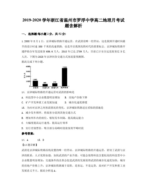 2019-2020学年浙江省温州市罗浮中学高二地理月考试题含解析