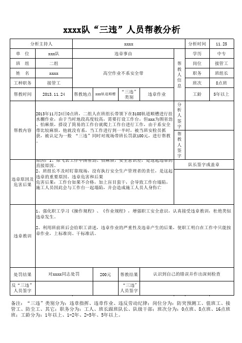 三违人员帮教分析记录