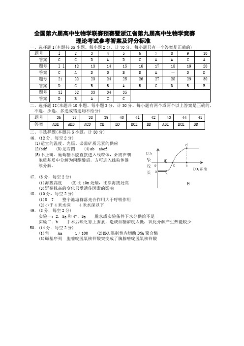 浙江省第九届高中生物学竞赛答案