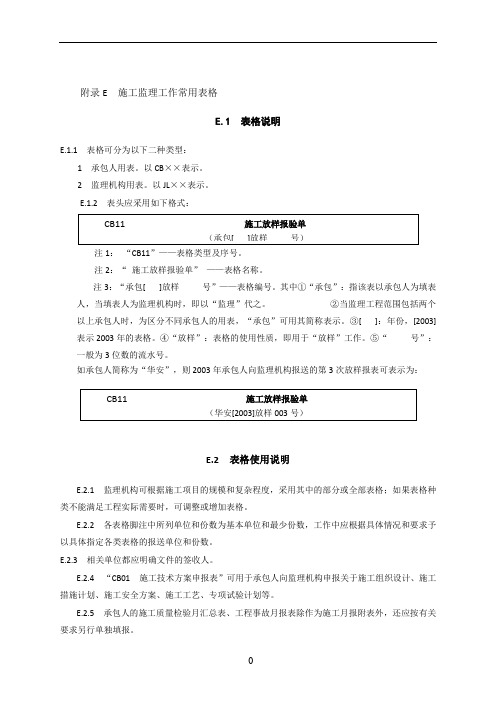 最新施工监理工作常用表格