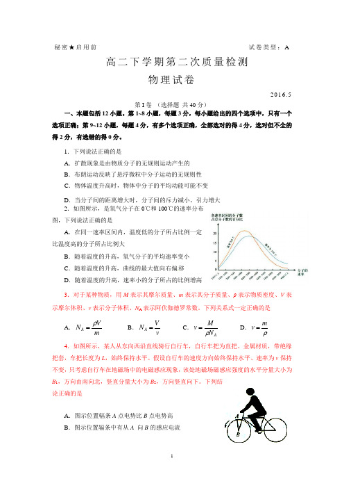2015-2016学年度高二第二学期5月第二次模块检测物理试题Word版含答案
