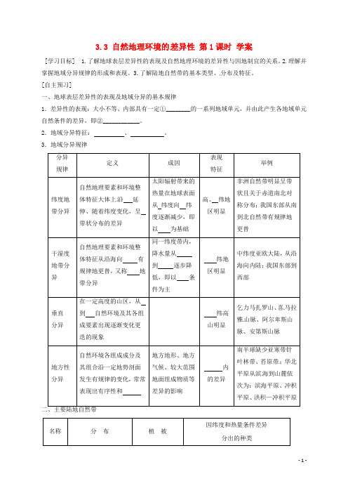 河北省沙河市高中地理3.3自然地理环境的差异性(第1课时)学案(无答案)湘教版必修1 (1)
