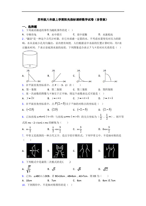 苏科版八年级上学期阳光指标调研数学试卷(含答案)