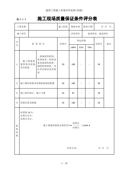 建筑工程施工质量评价标准(表格)