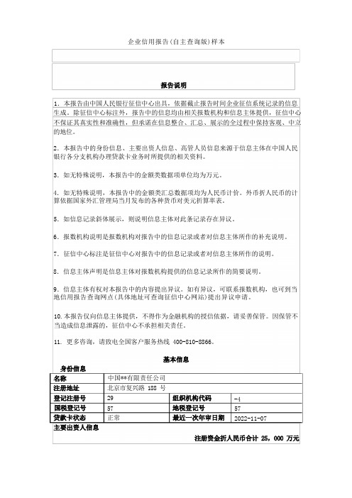 企业信用报告样本