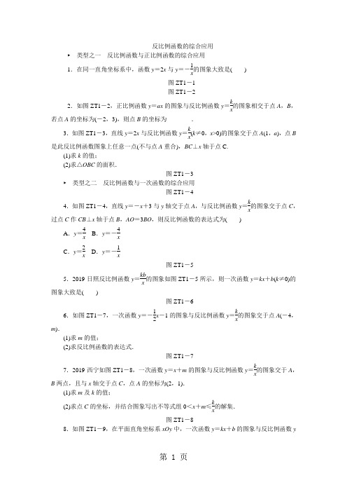 湘教版九年级数学上册专题训练  反比例函数的综合应用.-精选学习文档