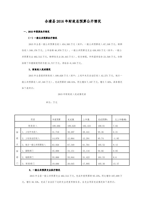 合浦2016年财政总预算公开情况